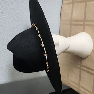 Black Hat with Gold Butterfly Accent Chain With Rhinestones
